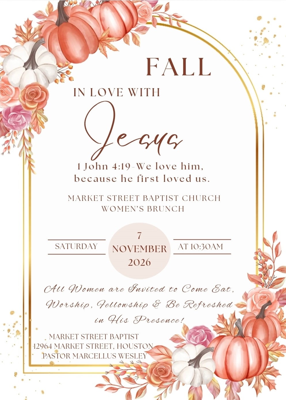 Women's Brunch flyer — Fall in Love with Jesus, November 7, 2026 at 10:30 AM